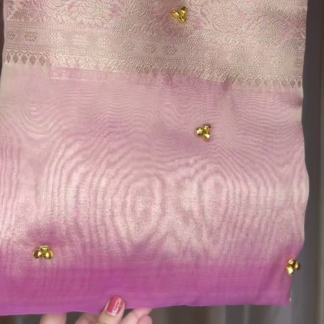 Pink Woven Saree with Golden Zari-Style Border