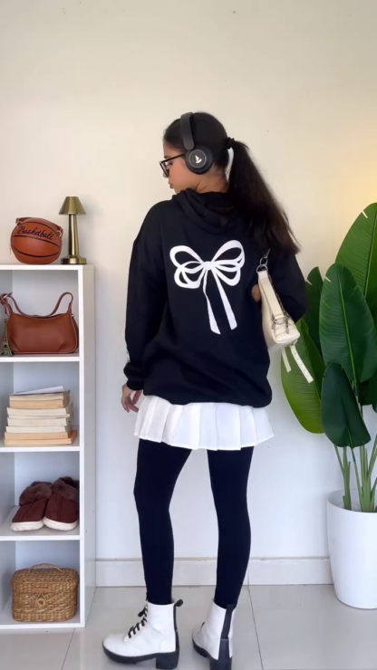 Oversized Hoodie Outfit Set with Pleated Skirt Styling