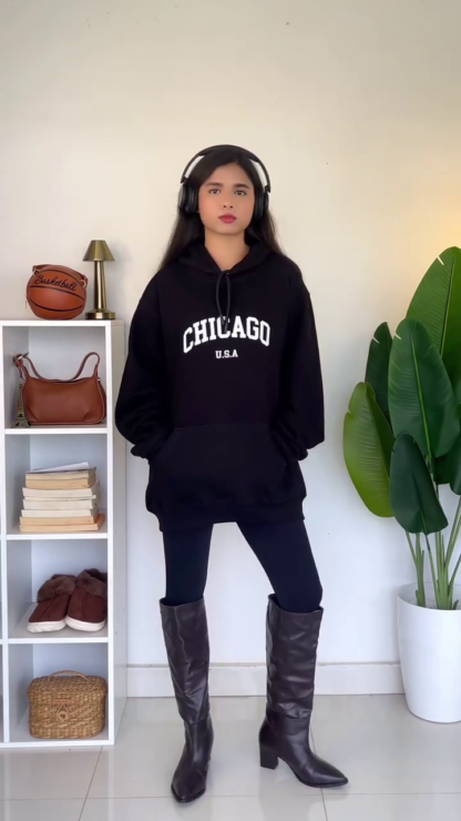 Oversized Hoodie Outfit Set with Pleated Skirt Styling