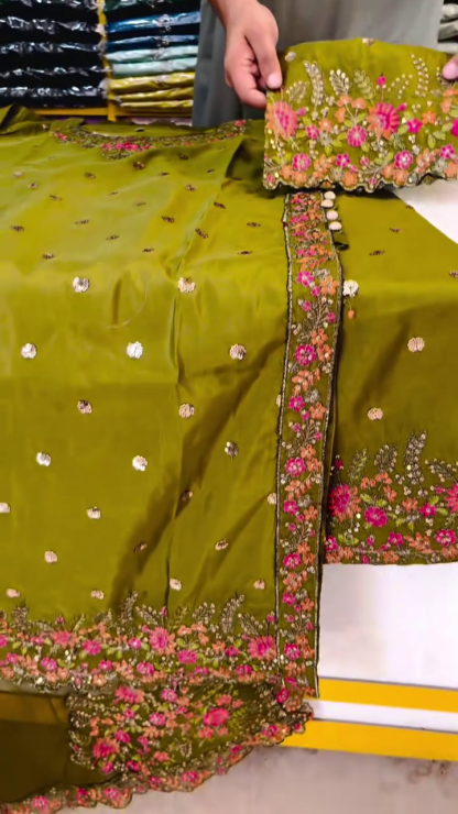 Olive Green Embroidered Salwar Suit Set with Dupatta