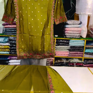 Olive Green Embroidered Salwar Suit Set with Dupatta