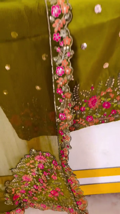 Olive Green Embroidered Salwar Suit Set with Dupatta