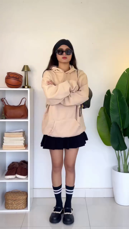 Oversized Hoodie Outfit Set with Pleated Skirt Styling