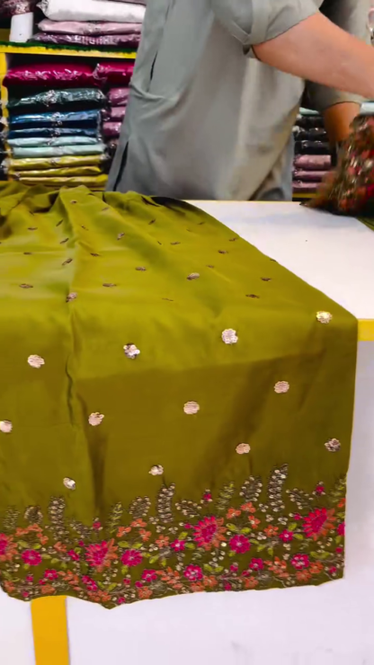 Olive Green Embroidered Salwar Suit Set with Dupatta