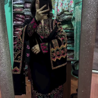 Royal Kashmiri-Style Embroidered Black Suit Set with Dupatta