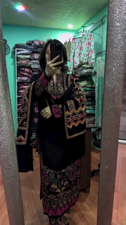 Embroidered Black Suit Set with Dupatta