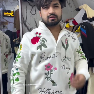 Floral Embroidered Fleece Sweatshirt with Half Zip, Unisex