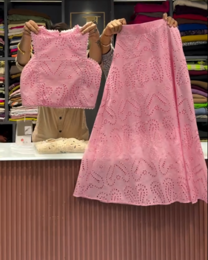 Lace Crop Top with Flowy Midi Skirt, Assorted Colours