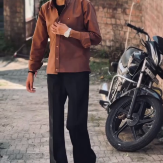 Men's Brown Shirt and Black Wide-Leg Trousers Set