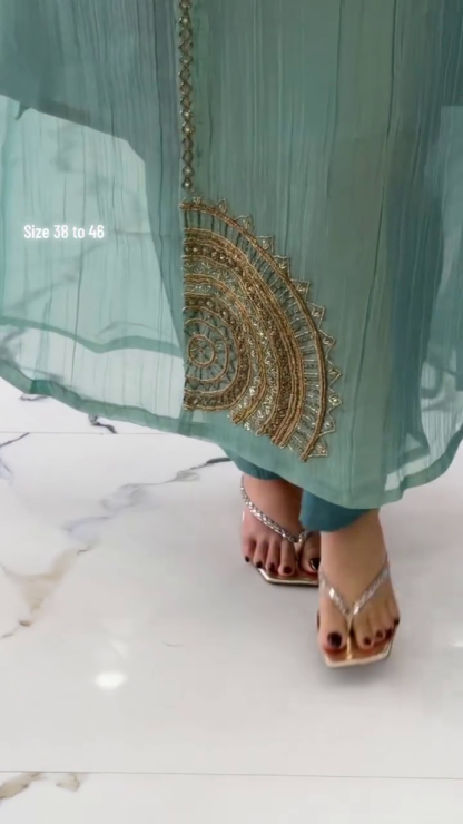 Sea Green Anarkali Suit Set with Dupatta