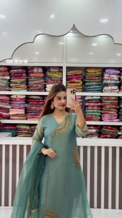 Sea Green Anarkali Suit Set with Dupatta