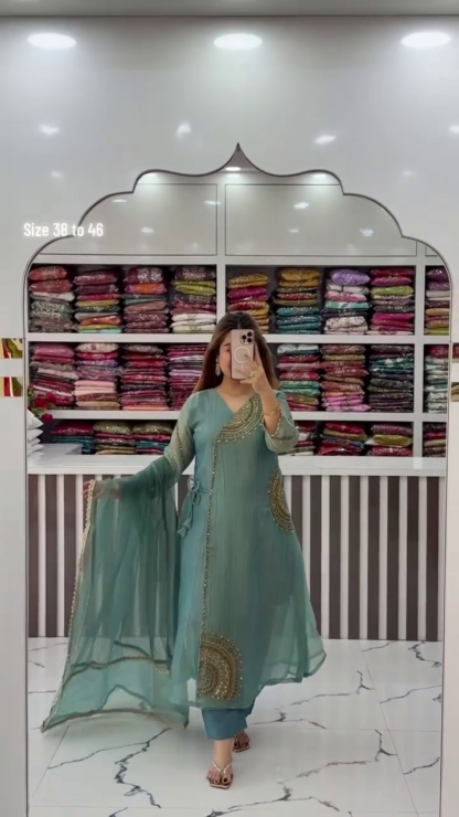 Sea Green Anarkali Suit Set with Dupatta