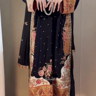 Black Embroidered Anarkali Suit with Floral Border