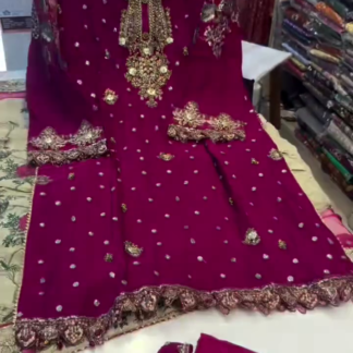 Wine Embroidered Kurti with Embellished Neckline