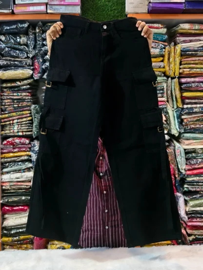 Wide-Leg Denim Cargo Jeans, Assorted Colours