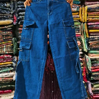 Light Blue Wide-Leg Denim Cargo Jeans