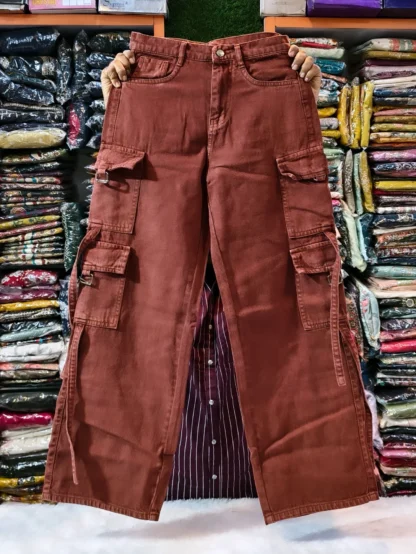 Wide-Leg Denim Cargo Jeans, Assorted Colours