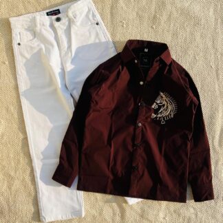 Embroidered Shirt with Denim Jeans, Assorted Colours