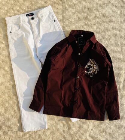 Embroidered Shirt with Denim Jeans, Assorted Colours