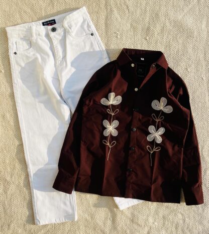 Embroidered Shirt with Denim Jeans, Assorted Colours