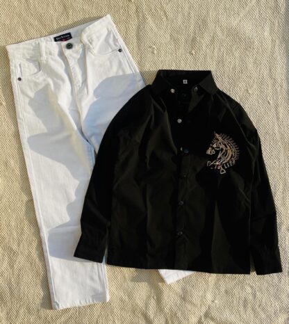 Embroidered Shirt with Denim Jeans, Assorted Colours