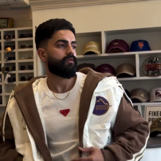 Men's Varsity Bomber Jacket, Brown Sleeves and White Body