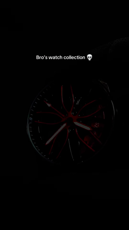 Black Racing-Style Watch with Red Spoke Hands