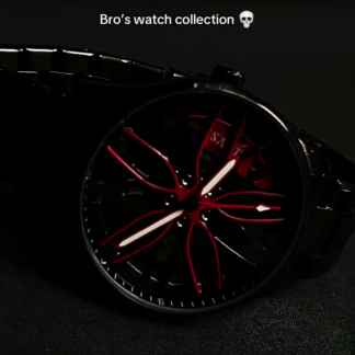 Black Racing-Style Watch with Red Spoke Hands