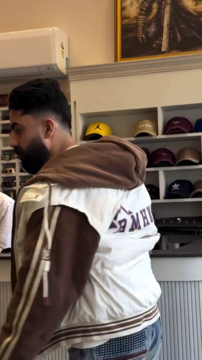 Men's Varsity Bomber Jacket, Brown Sleeves and White Body