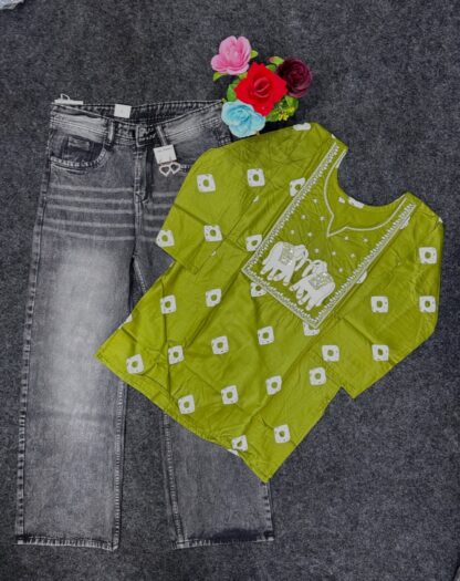 Short Kurti with Elephant Embroidery, Assorted Colours