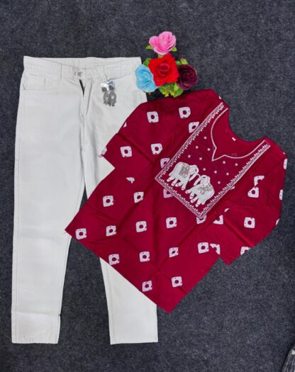 Short Kurti with Elephant Embroidery, Assorted Colours