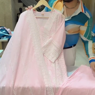 Baby Pink Kurta Set with Lace Embroidery