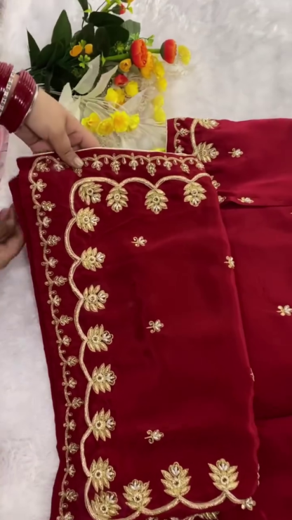 Cream Embroidered Dress Material with Maroon Dupatta