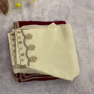 Cream Embroidered Dress Material with Maroon Dupatta