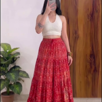 Red Printed Boho Maxi Skirt
