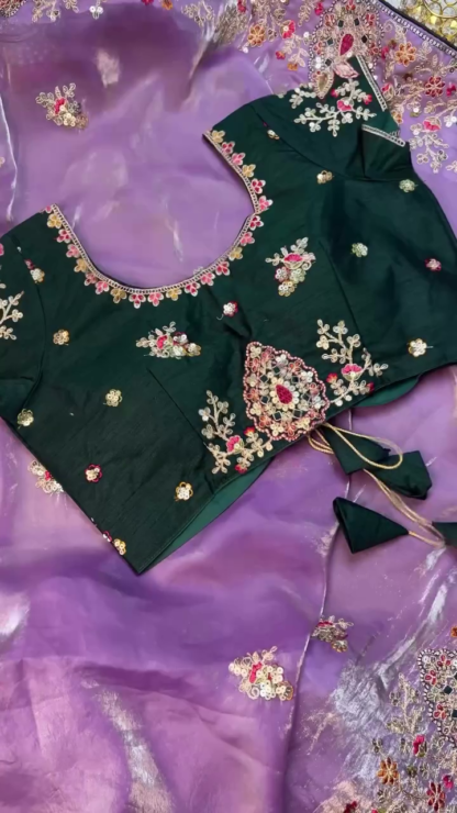 Lavender Saree with Multicolour Floral Embroidery