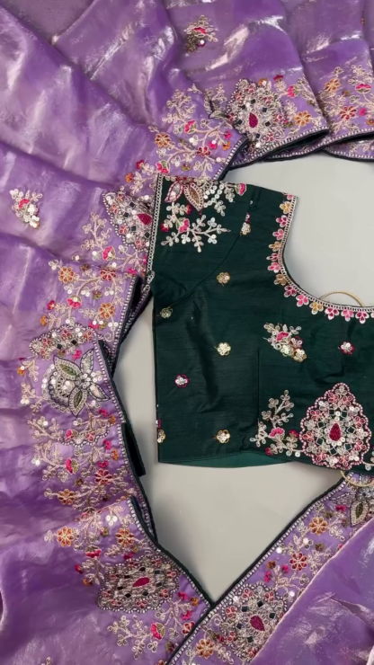 Lavender Saree with Multicolour Floral Embroidery