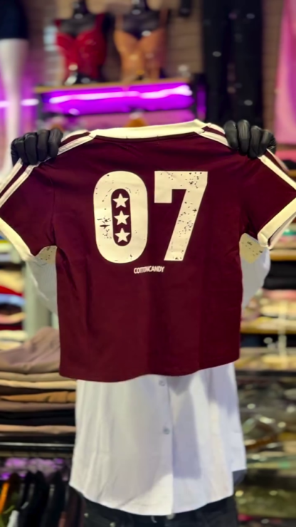 Maroon Crop Tee with White Typography Print