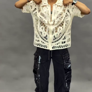 Men's Off-White Crochet Mesh Shirt