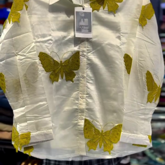 White Shirt with Golden Butterfly Print