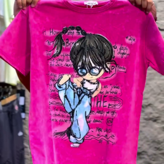 Pink Graphic Tee and Blue Printed Joggers Set