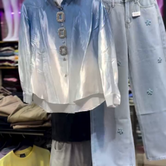 Satin Shirt and Embellished Denim Co-ord Set