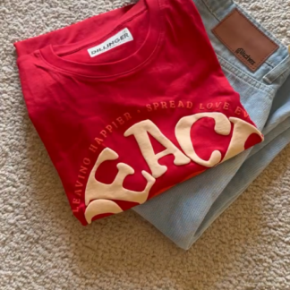 Red CIAO Graphic Tee with Light Wash Denim