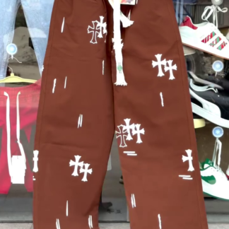 Brown Wide-Leg Cargo Pants with White Graphics
