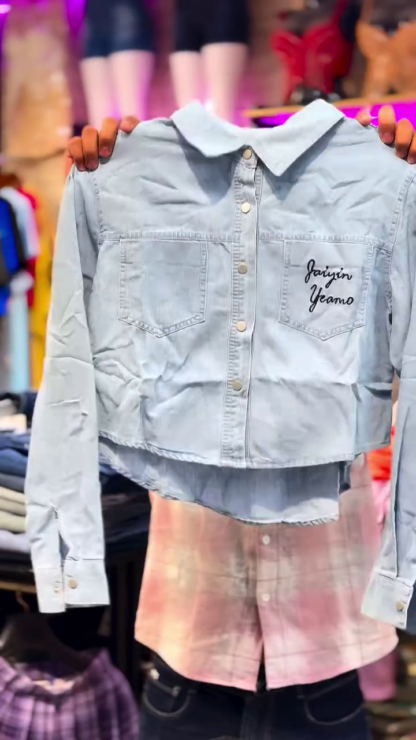 Light Wash Cropped Denim Shirt