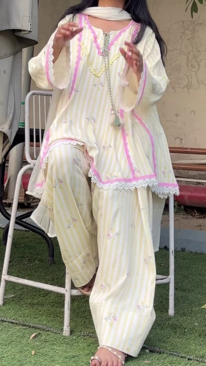 Pastel Kurti Set with Lace Detailing