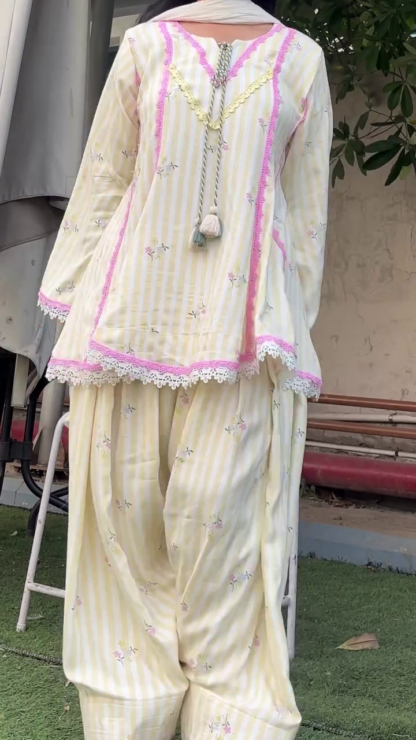 Pastel Kurti Set with Lace Detailing