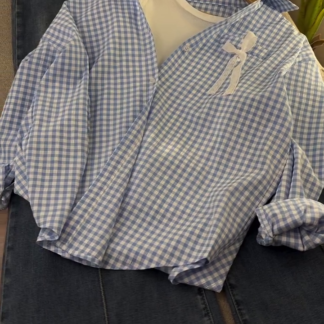 Blue Check Shirt and Denim Skirt Set