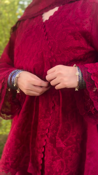 Red Embroidered Kurta Set with Straight Pants