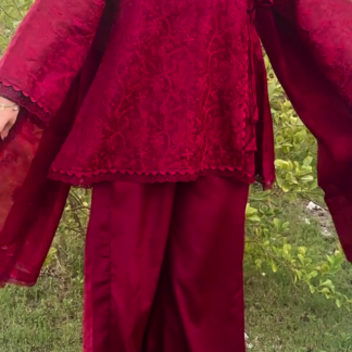 Red Embroidered Kurta Set with Straight Pants